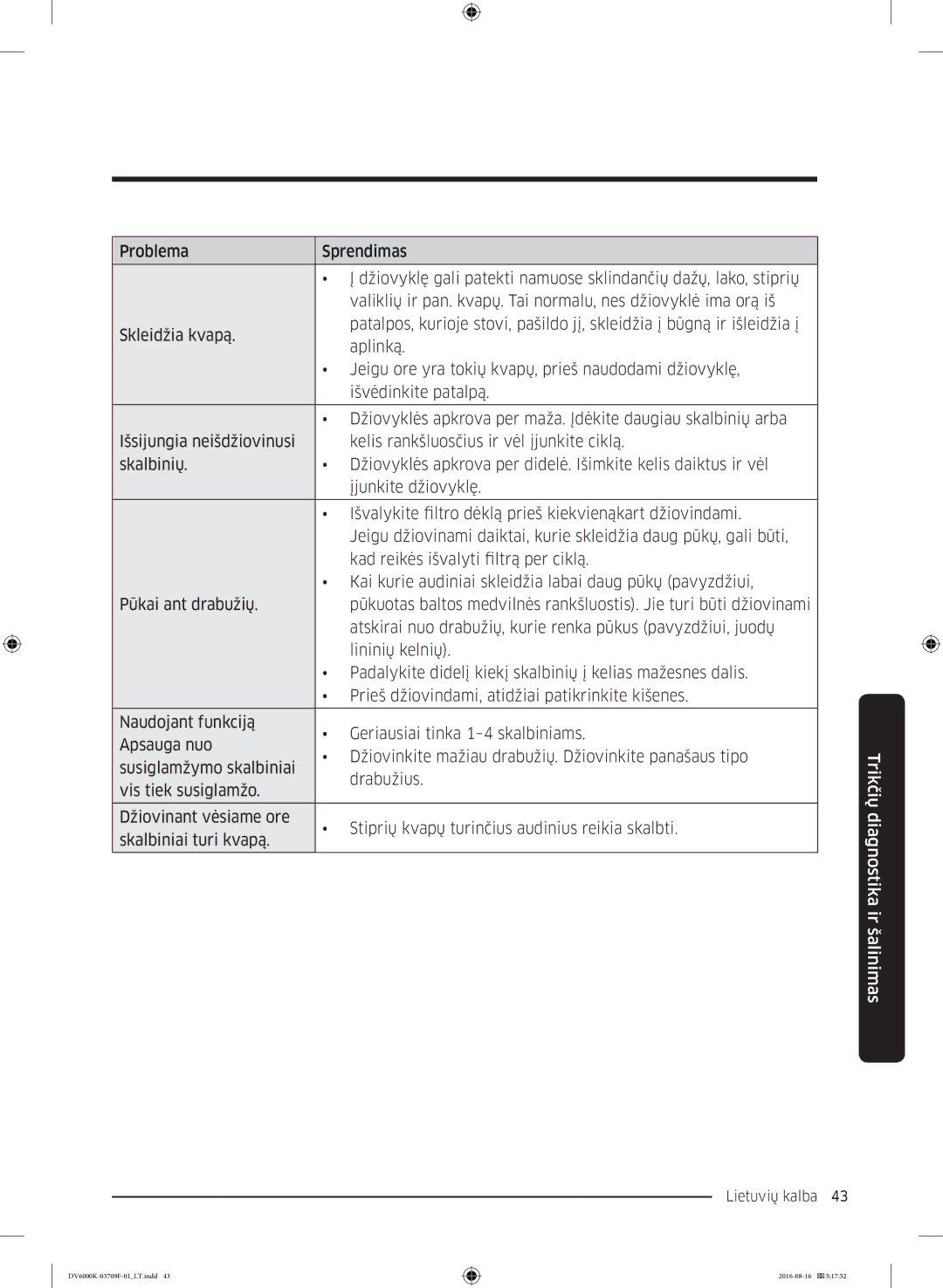 Samsung DV80K6010CW/LE manual Lietuvių kalba 43  